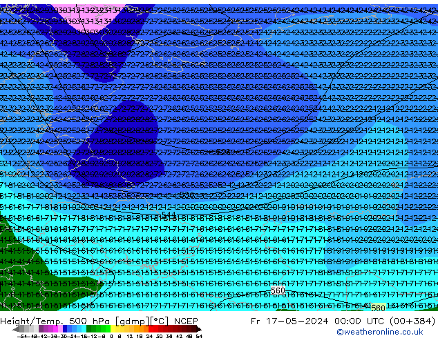 Height/Temp. 500 hPa NCEP Sex 17.05.2024 00 UTC