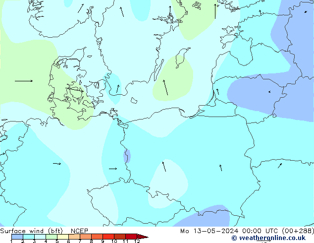 Wind 10 m (bft) NCEP ma 13.05.2024 00 UTC