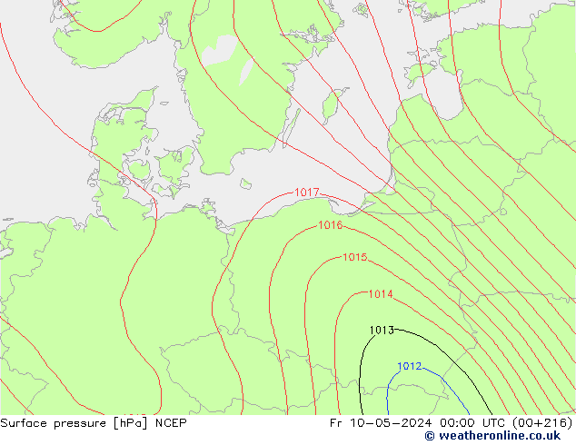 Atmosférický tlak NCEP Pá 10.05.2024 00 UTC