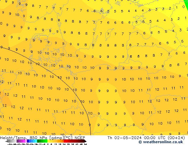 Géop./Temp. 850 hPa NCEP jeu 02.05.2024 00 UTC