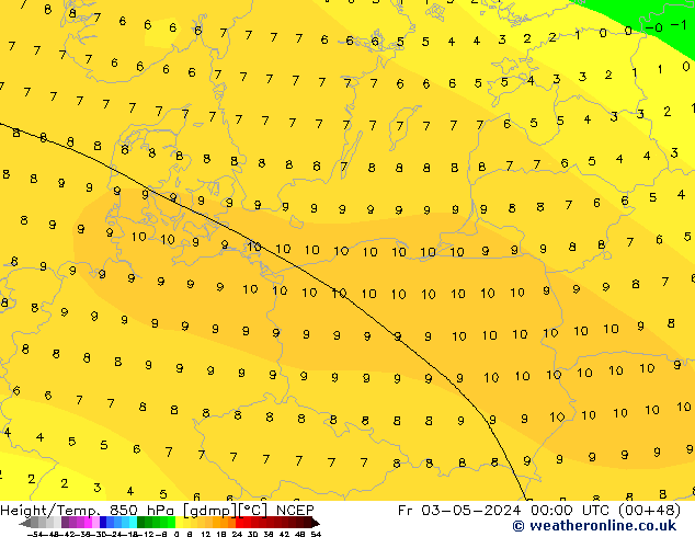 Height/Temp. 850 гПа NCEP пт 03.05.2024 00 UTC