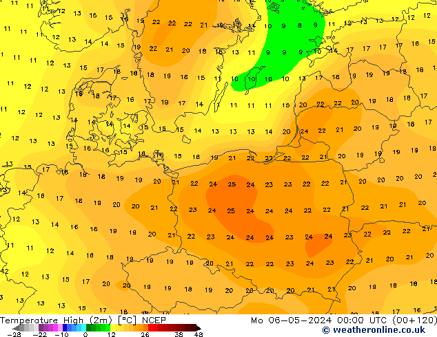 Temp. massima (2m) NCEP lun 06.05.2024 00 UTC