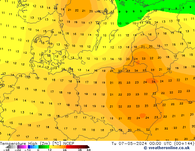 température 2m max NCEP mar 07.05.2024 00 UTC