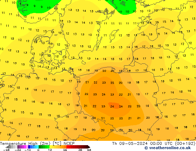 Temperature High (2m) NCEP Th 09.05.2024 00 UTC