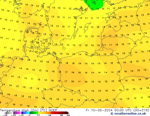 Temp. massima (2m) NCEP ven 10.05.2024 00 UTC