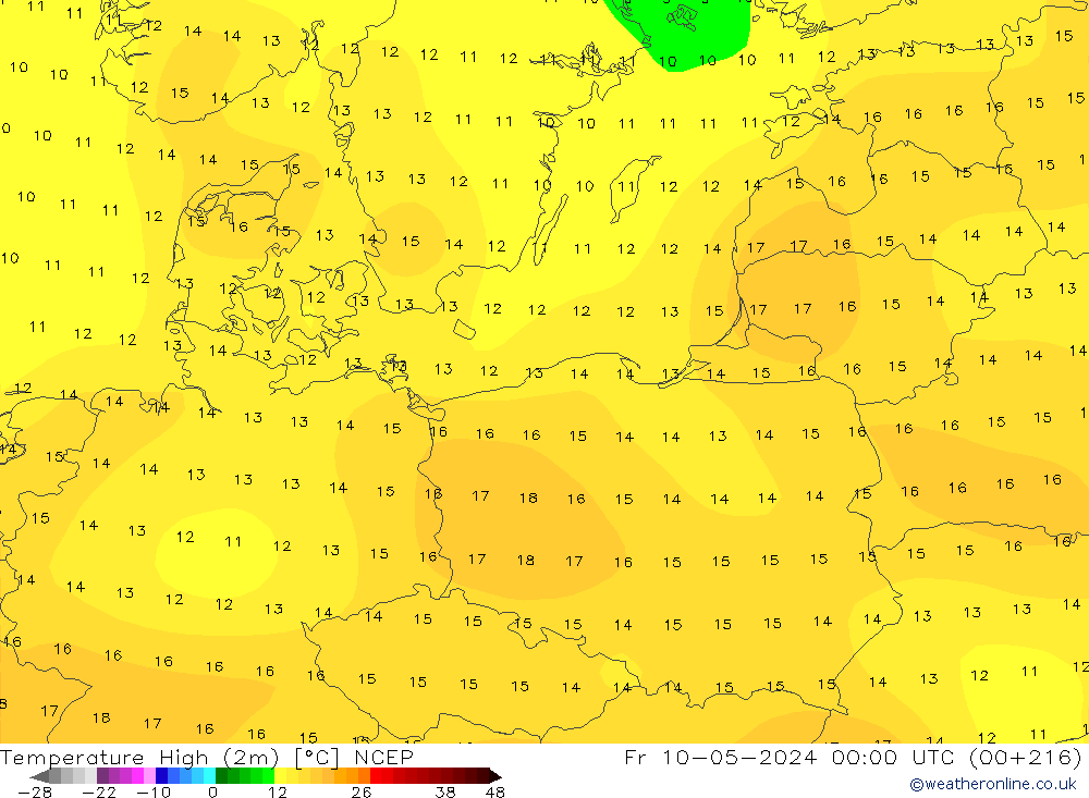 Temp. massima (2m) NCEP ven 10.05.2024 00 UTC