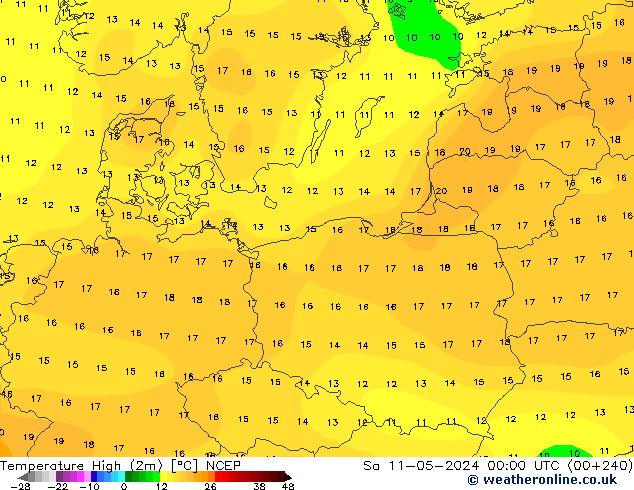 Temperature High (2m) NCEP Sa 11.05.2024 00 UTC