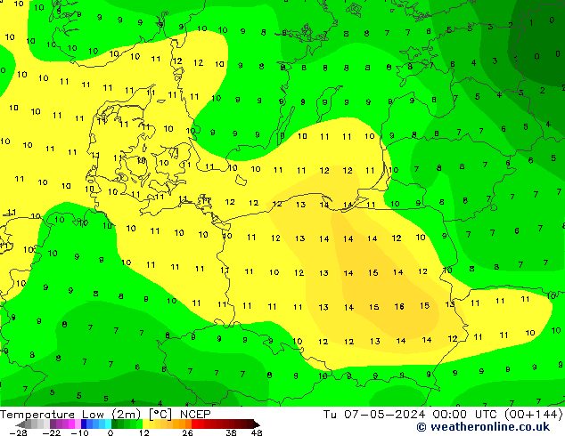 Temperature Low (2m) NCEP Tu 07.05.2024 00 UTC