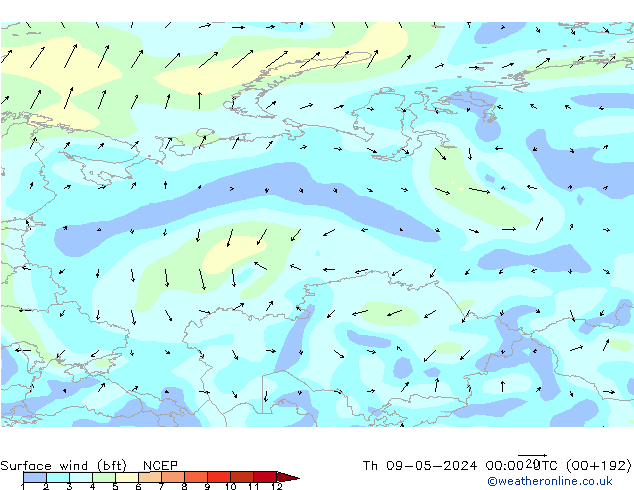  10 m (bft) NCEP  09.05.2024 00 UTC