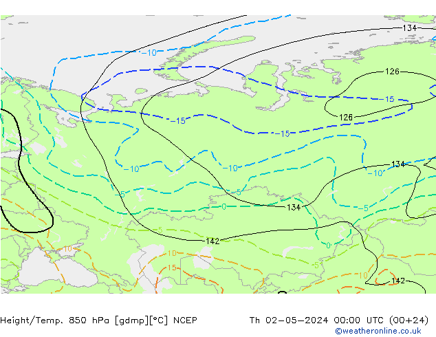 Hoogte/Temp. 850 hPa NCEP do 02.05.2024 00 UTC