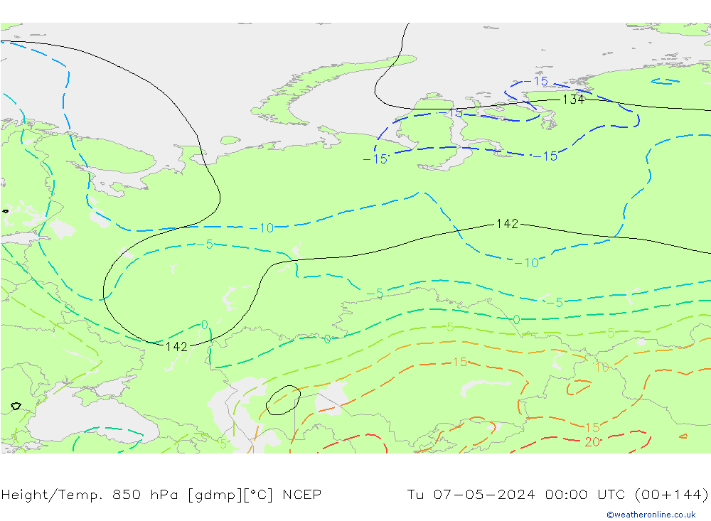 Yükseklik/Sıc. 850 hPa NCEP Sa 07.05.2024 00 UTC