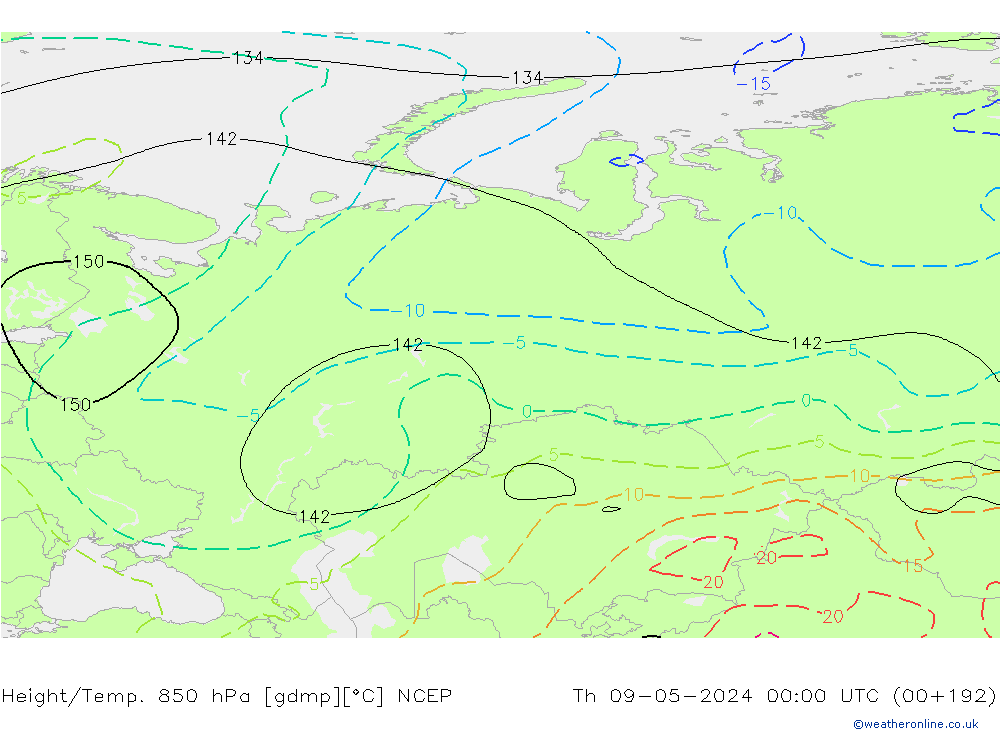 Height/Temp. 850 hPa NCEP czw. 09.05.2024 00 UTC