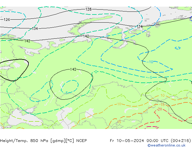 Height/Temp. 850 hPa NCEP pt. 10.05.2024 00 UTC