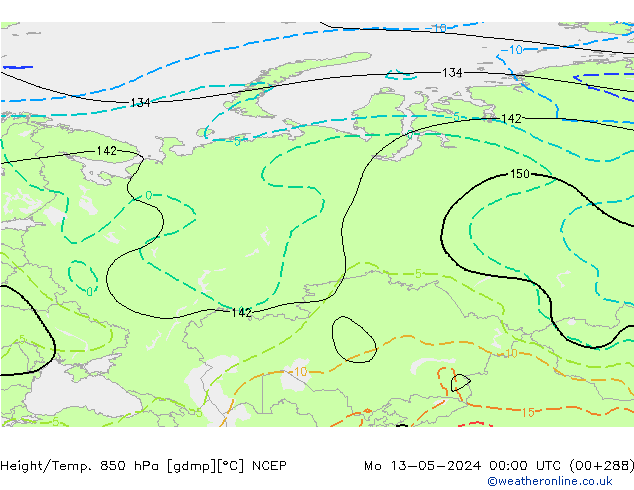 Yükseklik/Sıc. 850 hPa NCEP Pzt 13.05.2024 00 UTC