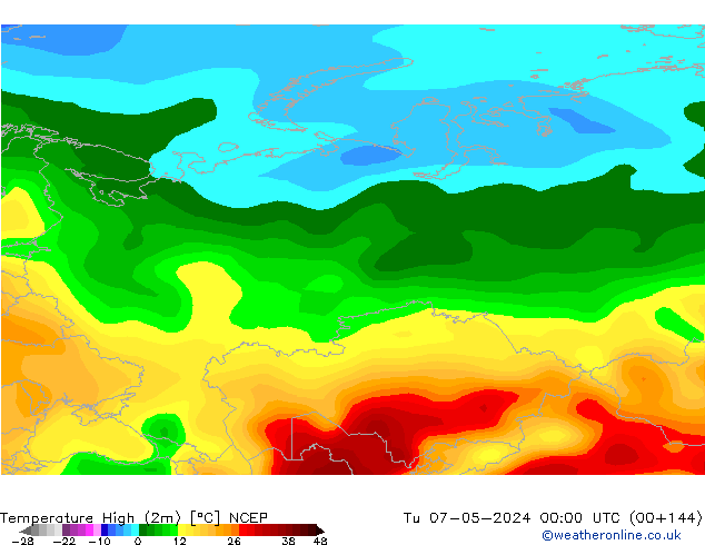 Max.temperatuur (2m) NCEP di 07.05.2024 00 UTC
