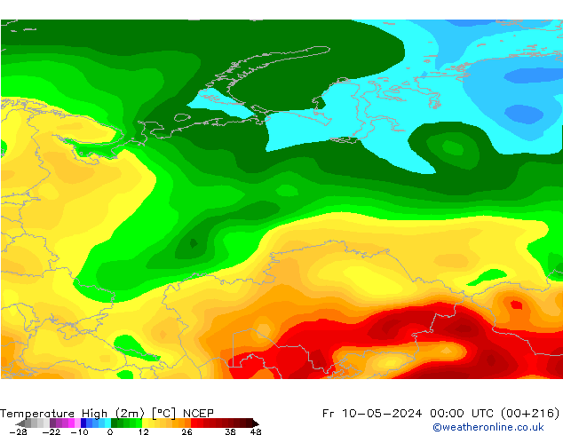 Temperature High (2m) NCEP Fr 10.05.2024 00 UTC