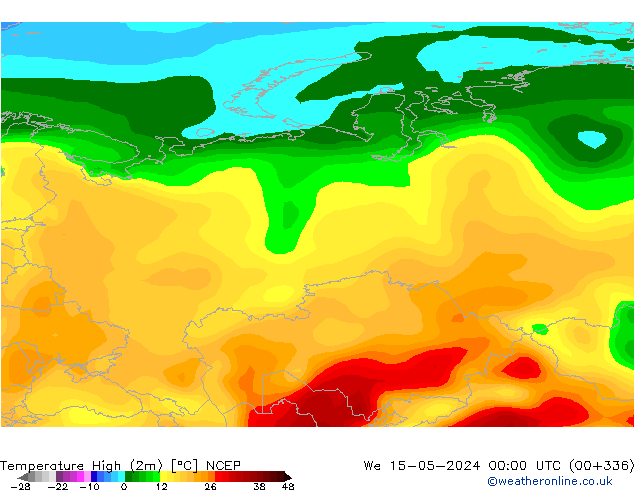 Nejvyšší teplota (2m) NCEP St 15.05.2024 00 UTC