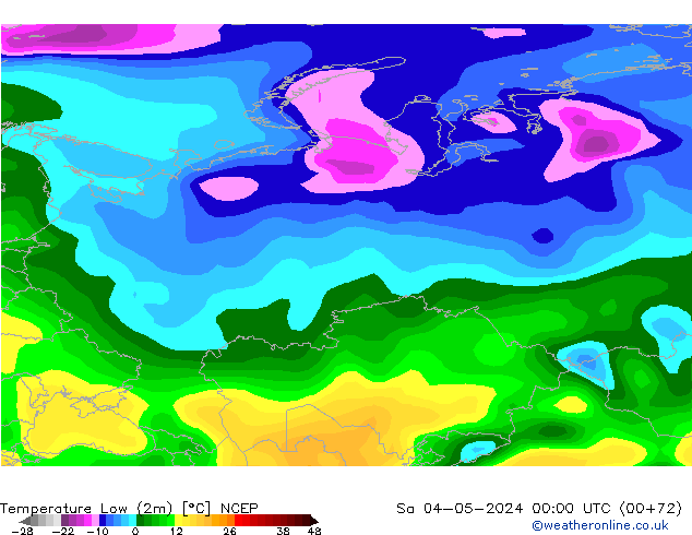Temperature Low (2m) NCEP Sa 04.05.2024 00 UTC