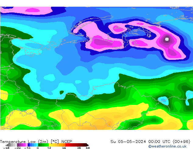 Temperature Low (2m) NCEP Su 05.05.2024 00 UTC