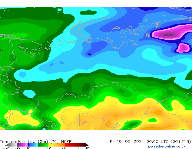 Minumum Değer (2m) NCEP Cu 10.05.2024 00 UTC