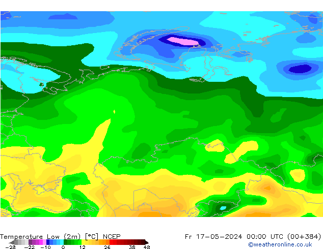 temperatura mín. (2m) NCEP Sex 17.05.2024 00 UTC
