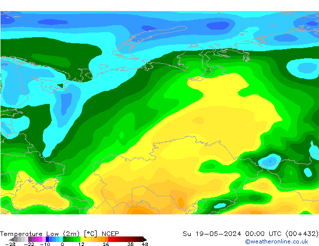 Temp. minima (2m) NCEP dom 19.05.2024 00 UTC