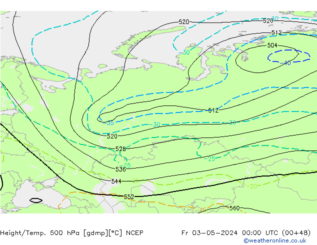 Géop./Temp. 500 hPa NCEP ven 03.05.2024 00 UTC