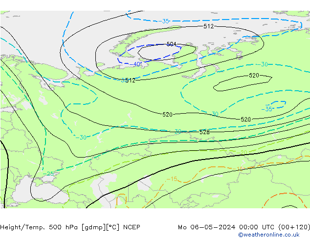 Yükseklik/Sıc. 500 hPa NCEP Pzt 06.05.2024 00 UTC