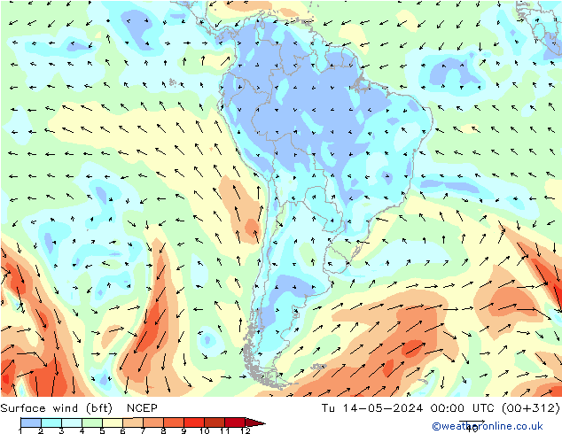 Bodenwind (bft) NCEP Di 14.05.2024 00 UTC