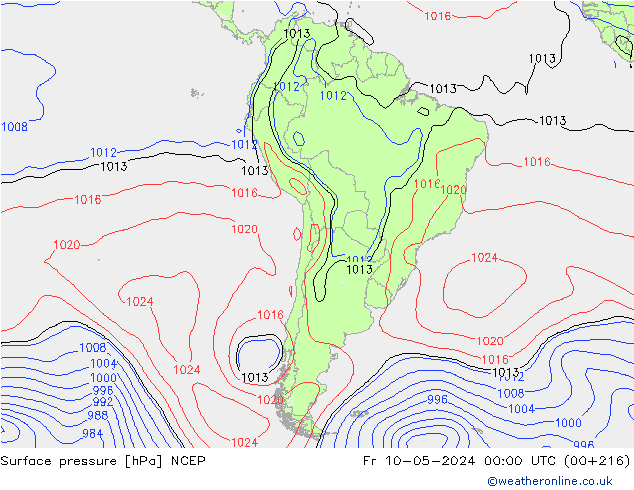 Surface pressure NCEP Fr 10.05.2024 00 UTC