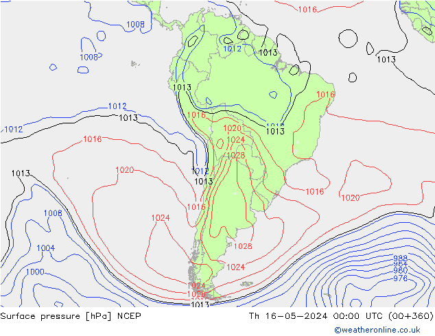 Presión superficial NCEP jue 16.05.2024 00 UTC