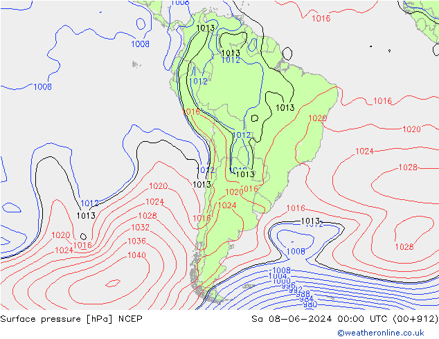 Pressione al suolo NCEP sab 08.06.2024 00 UTC
