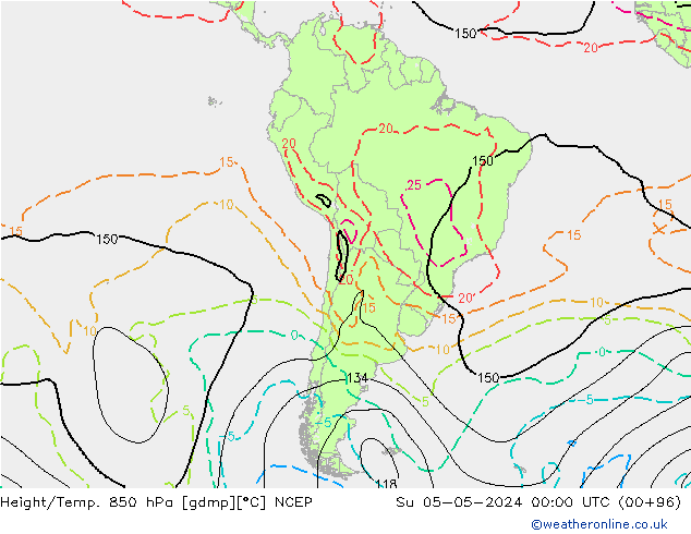 Yükseklik/Sıc. 850 hPa NCEP Paz 05.05.2024 00 UTC