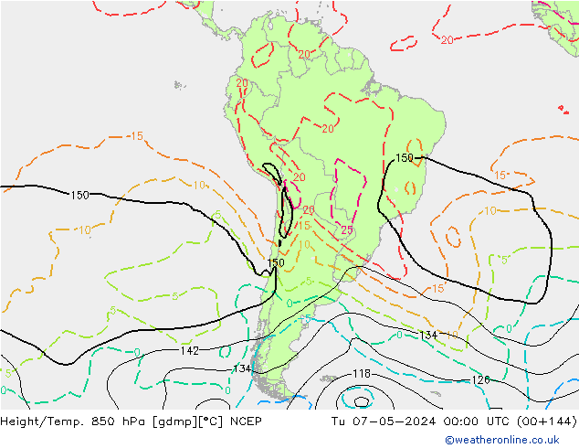 Yükseklik/Sıc. 850 hPa NCEP Sa 07.05.2024 00 UTC