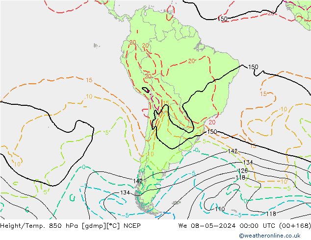 Yükseklik/Sıc. 850 hPa NCEP Çar 08.05.2024 00 UTC