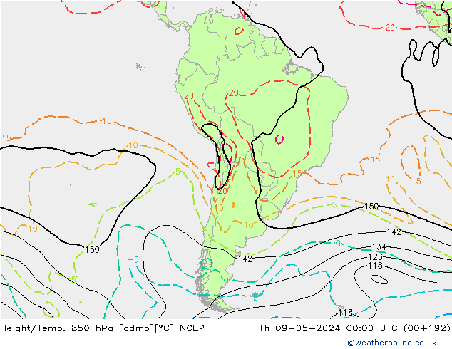 Height/Temp. 850 hPa NCEP gio 09.05.2024 00 UTC