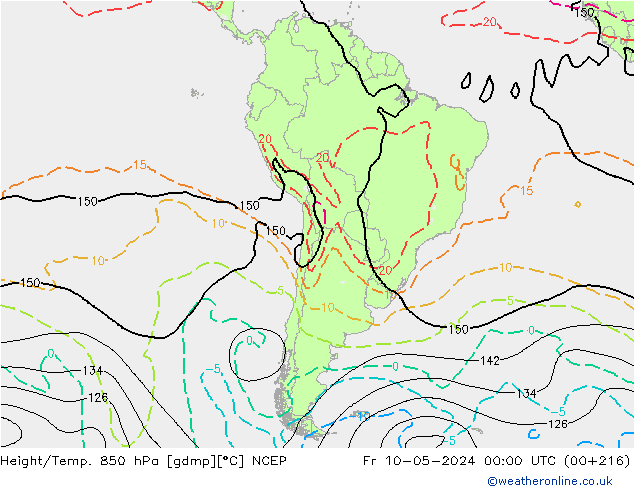 Yükseklik/Sıc. 850 hPa NCEP Cu 10.05.2024 00 UTC