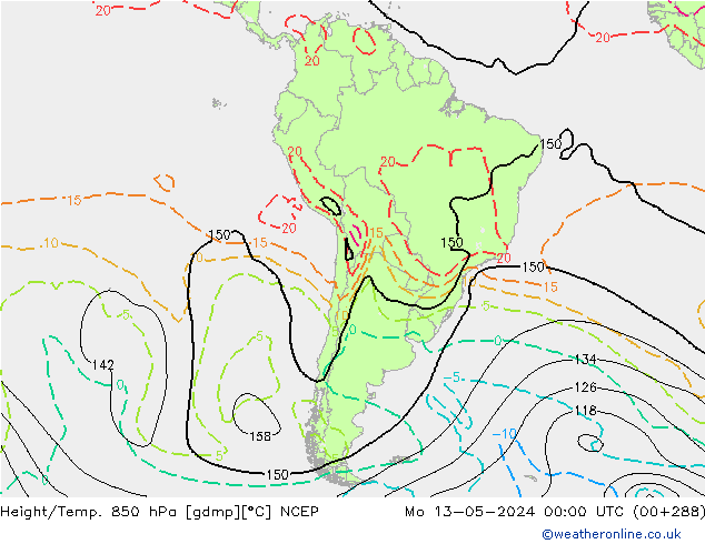 Height/Temp. 850 гПа NCEP пн 13.05.2024 00 UTC