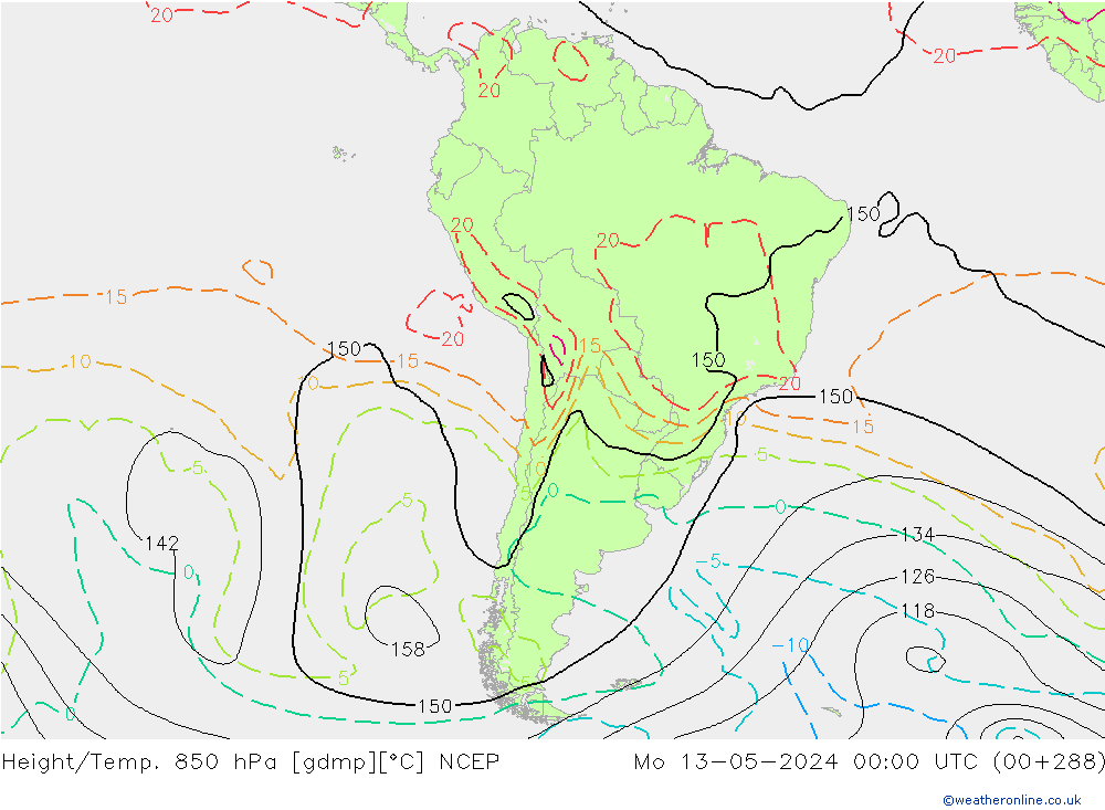 Hoogte/Temp. 850 hPa NCEP ma 13.05.2024 00 UTC