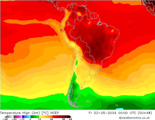 Temperatura máx. (2m) NCEP vie 03.05.2024 00 UTC