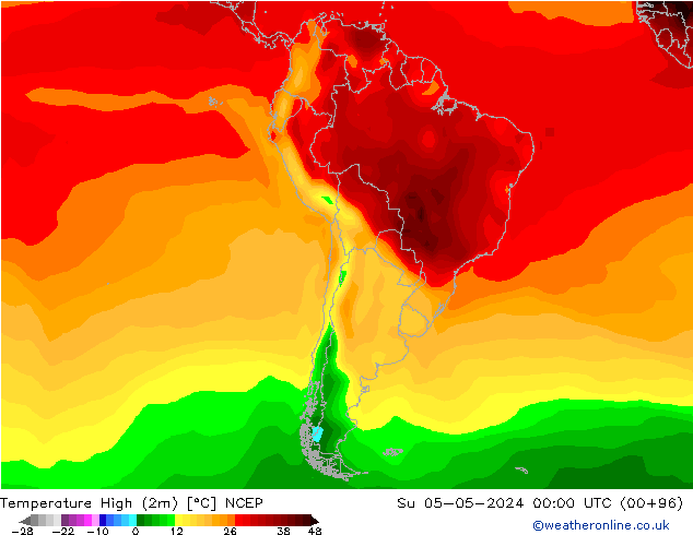 Maksimum Değer (2m) NCEP Paz 05.05.2024 00 UTC