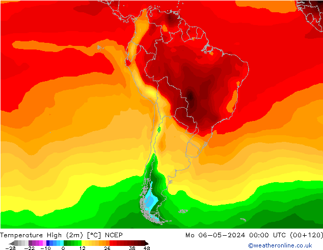 temperatura máx. (2m) NCEP Seg 06.05.2024 00 UTC