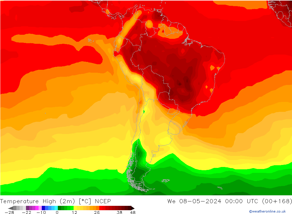 température 2m max NCEP mer 08.05.2024 00 UTC