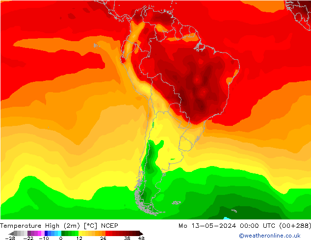 Temperature High (2m) NCEP Mo 13.05.2024 00 UTC