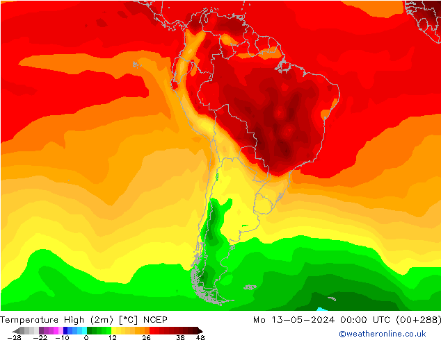 Temperatura máx. (2m) NCEP lun 13.05.2024 00 UTC