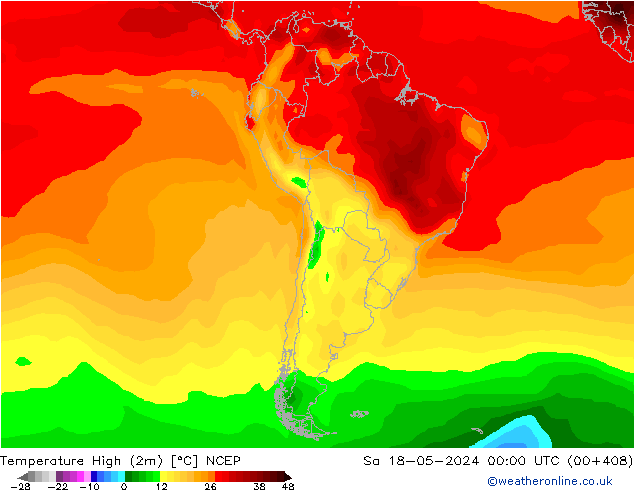 Nejvyšší teplota (2m) NCEP So 18.05.2024 00 UTC