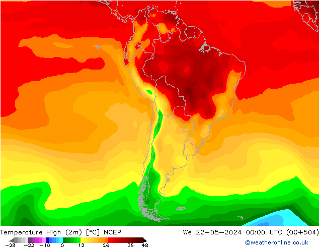 Temperatura máx. (2m) NCEP mié 22.05.2024 00 UTC