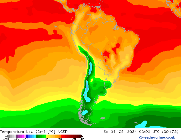 Temperature Low (2m) NCEP Sa 04.05.2024 00 UTC