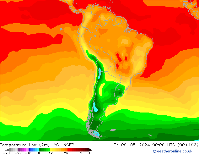 Min. Temperatura (2m) NCEP czw. 09.05.2024 00 UTC