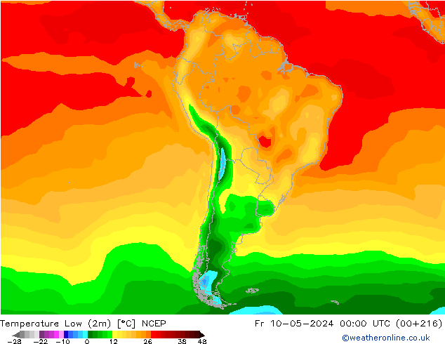 Temperature Low (2m) NCEP Fr 10.05.2024 00 UTC